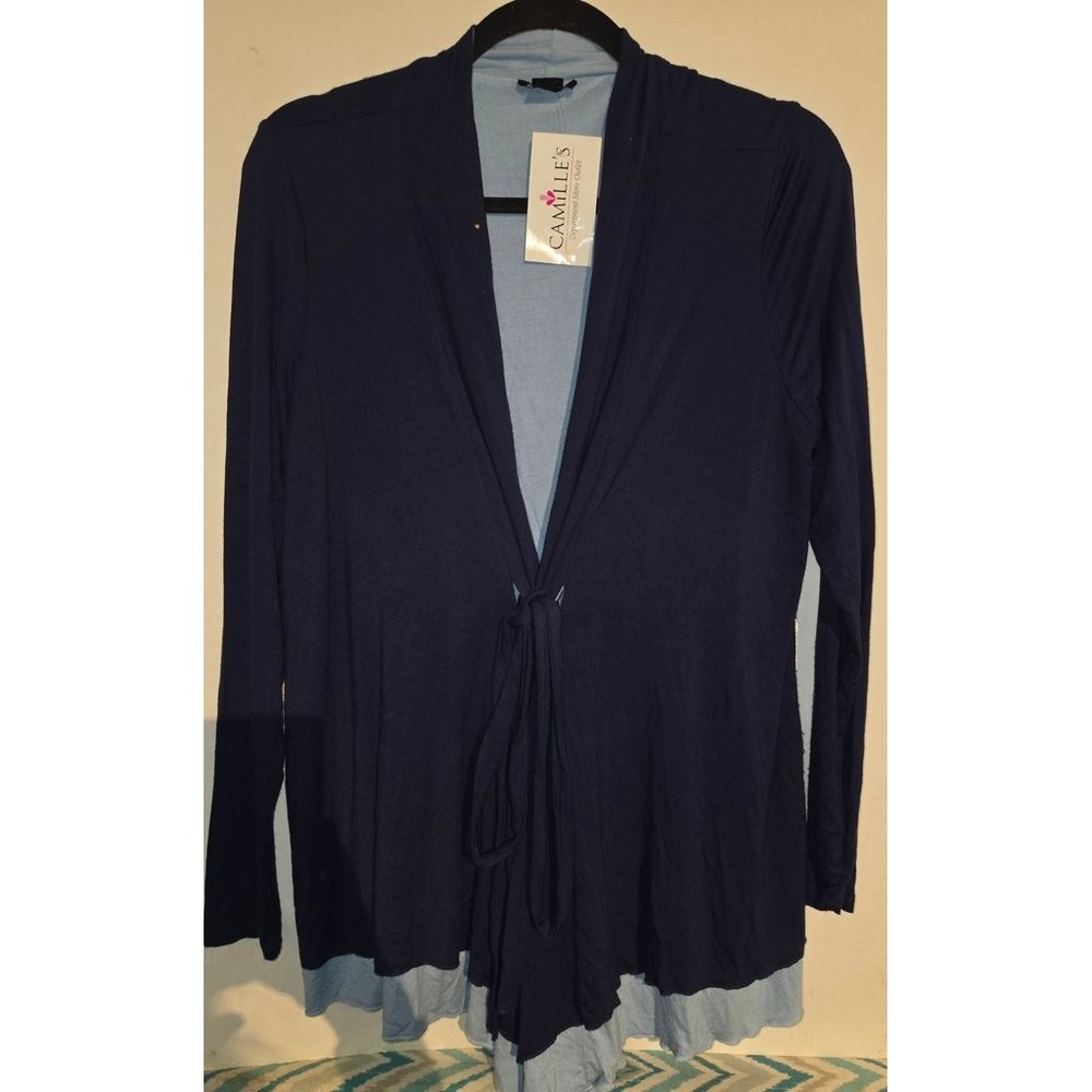 IMAN Womens Navy Blue Tie Front Cardigan Sweater Long Sleeve Medium NWT